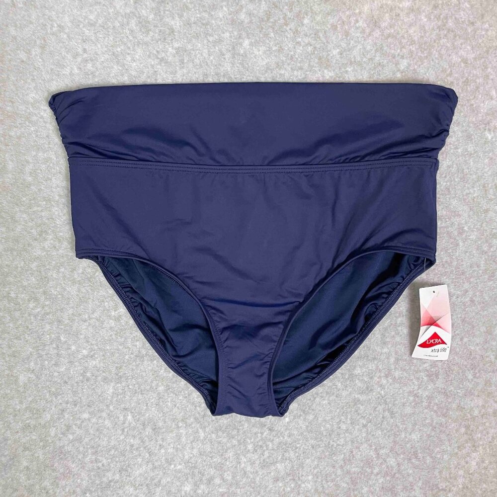 Lands' End NWT Women's Ruched High Waisted Full Coverage Bikini Bottoms Size L